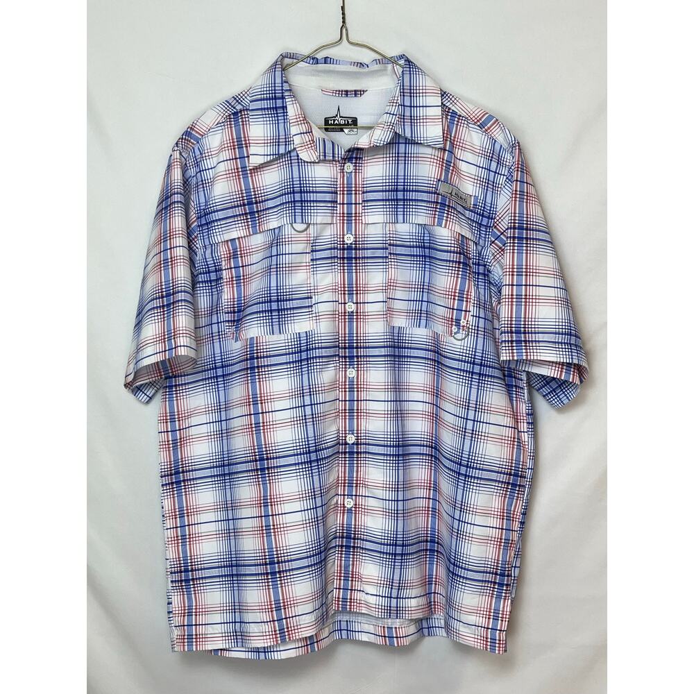 Habit Men’s L Patriotic Red/White/Blue Vented Fishing Shirt Button Front Outdoor